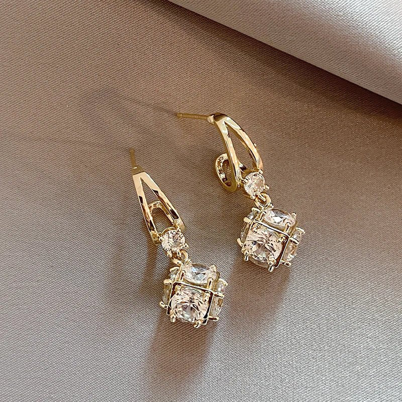 Cubic Zirconia Drop Hoop Earrings