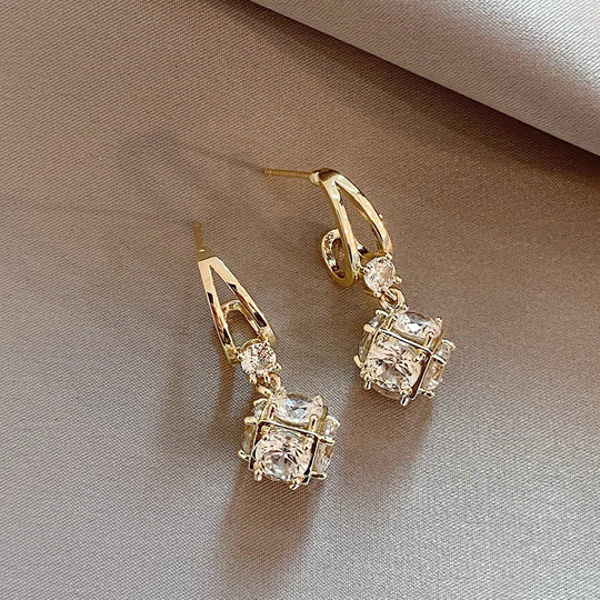 Cubic Zirconia Drop Hoop Earrings