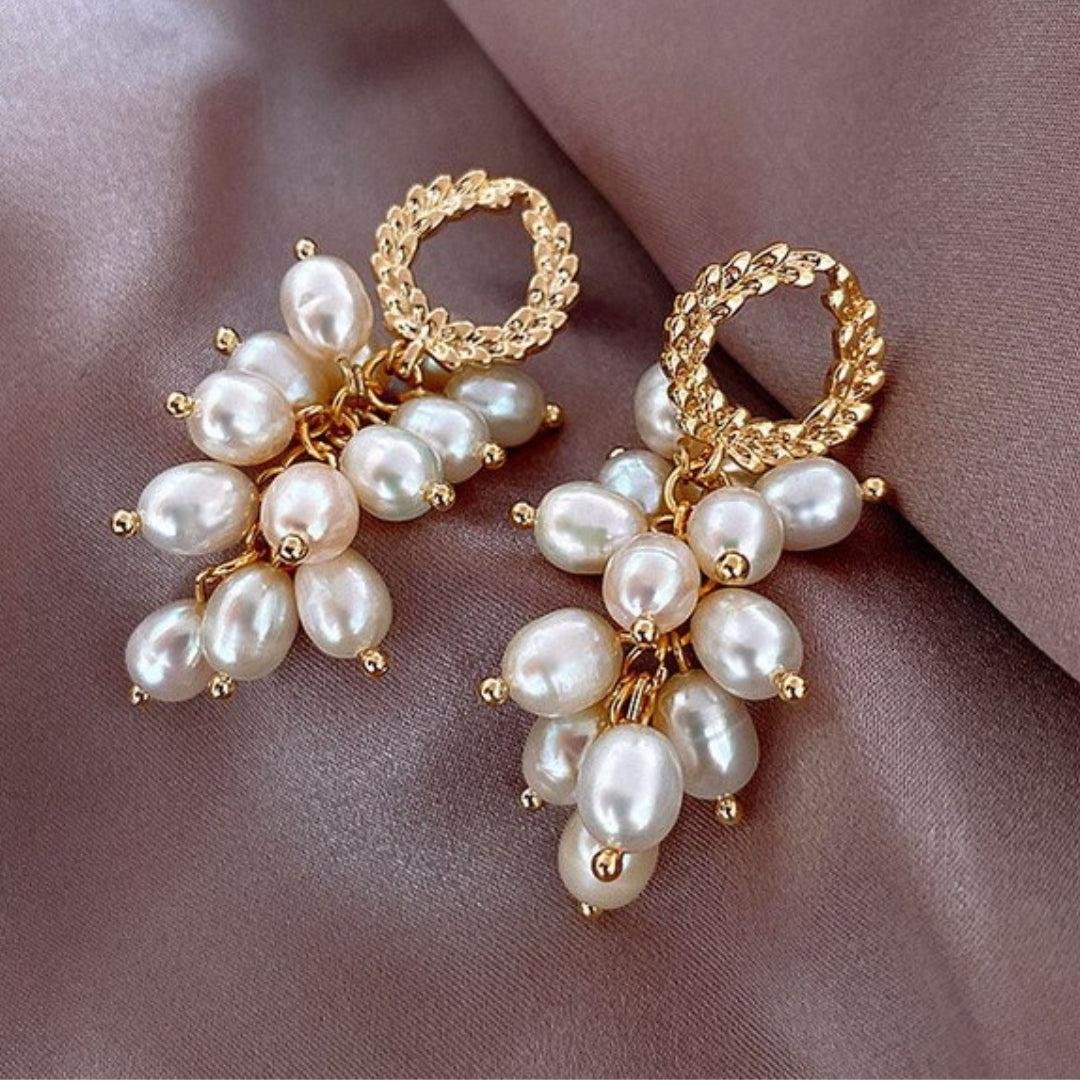 Baroque Pearl Cluster Drop Earrings