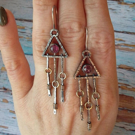 Triangular Gemstone Sterling Silver Chandelier Earrings