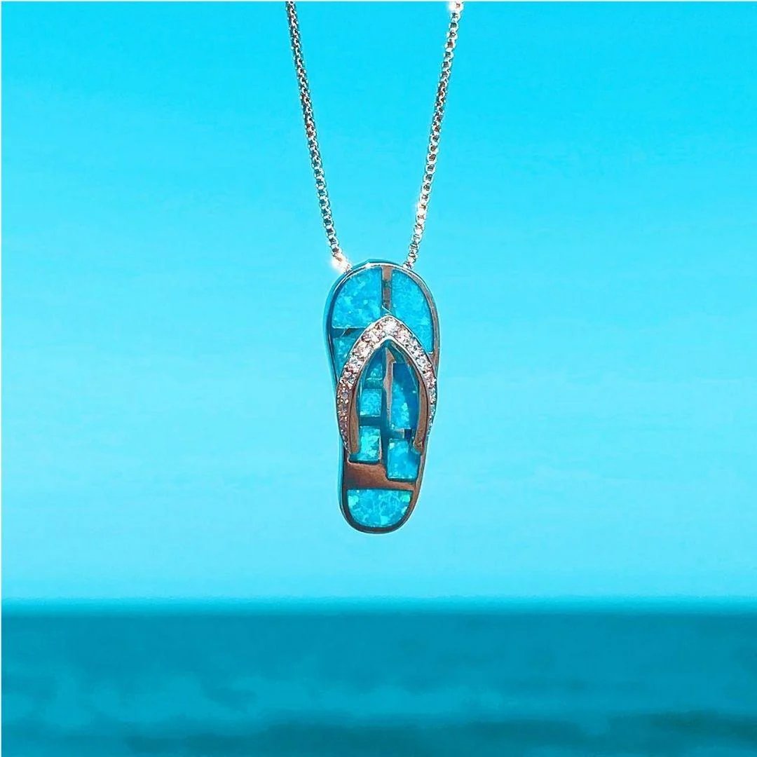 Opal Inlay Flip-Flop Sterling Silver Pendant Necklace