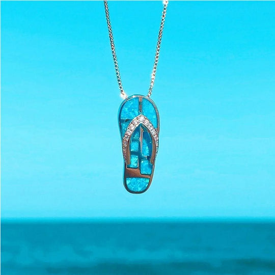 Opal Inlay Flip-Flop Sterling Silver Pendant Necklace