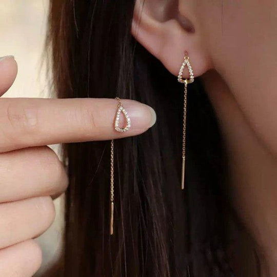 Hollow Teardrop Chain Threader Earrings