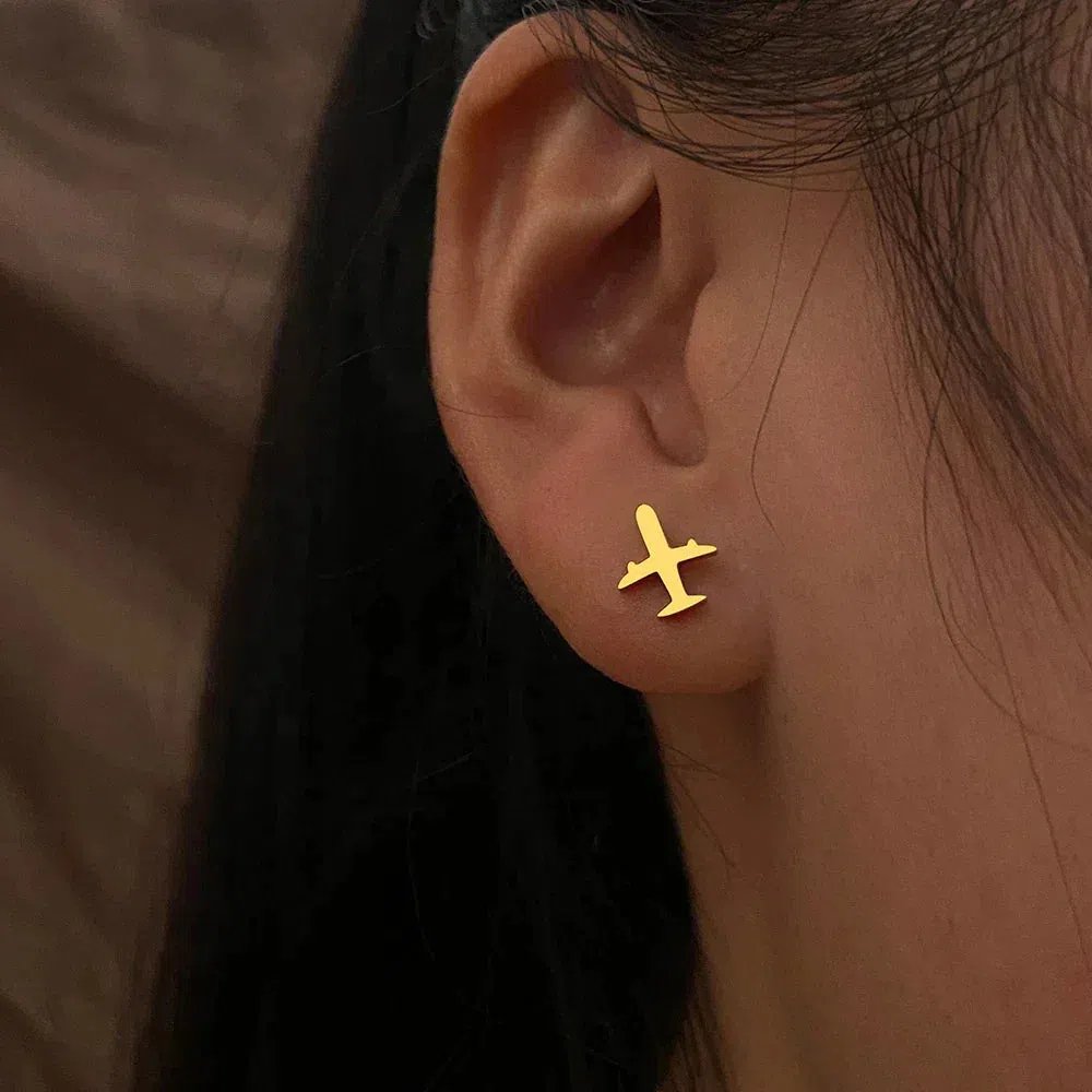 Gold-Plated Airplane Stud Earrings