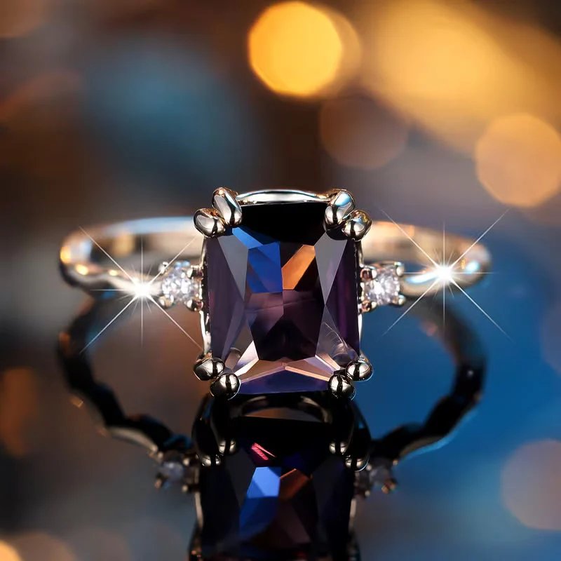 Sterling Silver Emerald-Cut Amethyst Ring