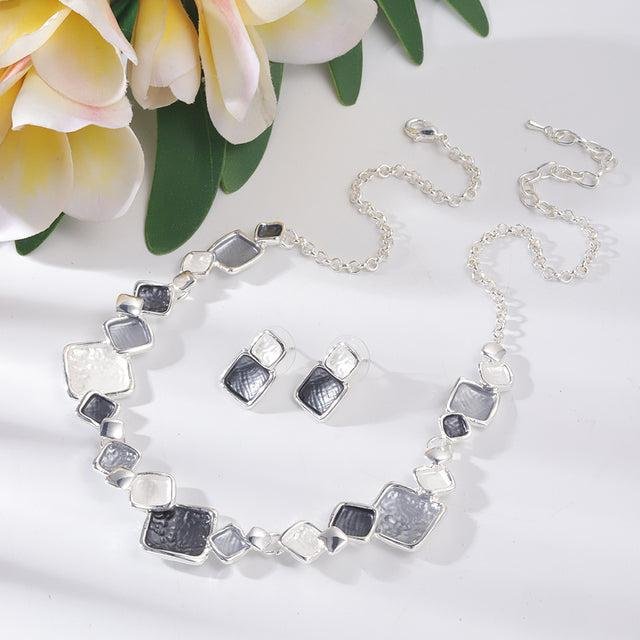 Sterling Silver Geometric Square Chain Jewelry Set