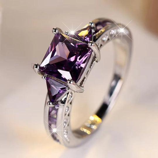 Sterling Silver Princess-Cut Amethyst Ring
