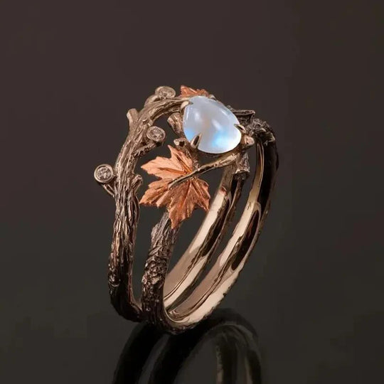 Moonstone Leaf Vine Nature Ring