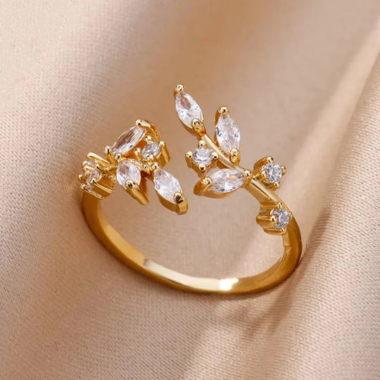 Open Leaf Cubic Zirconia Ring