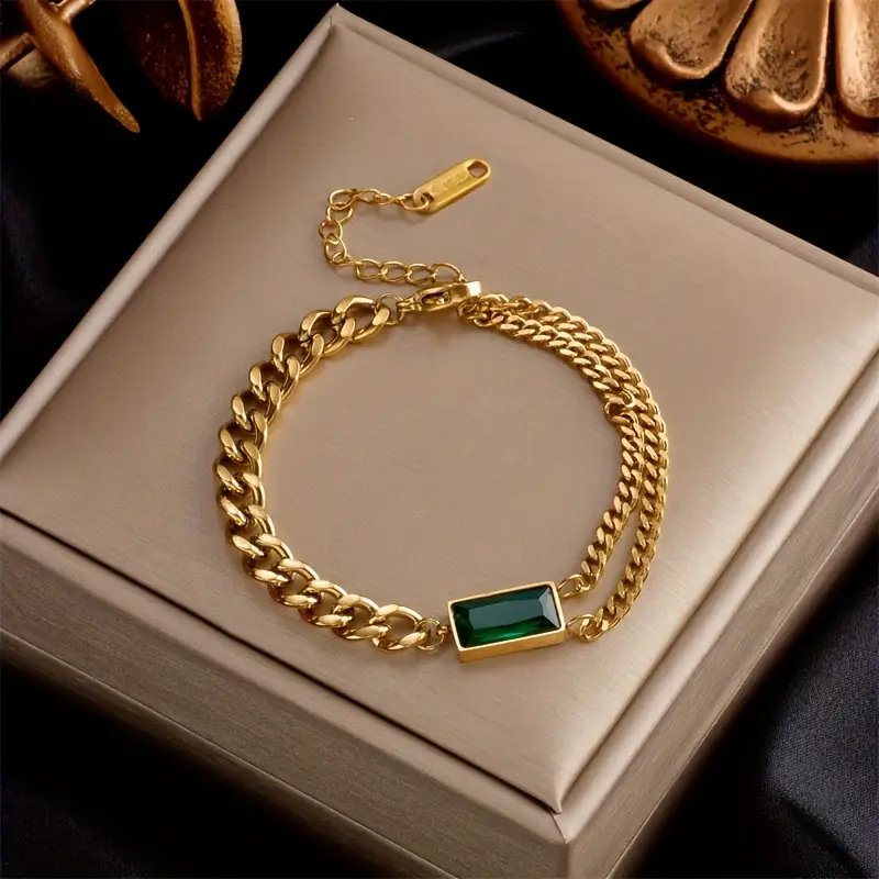 Cuban Link Emerald Accent Bracelet
