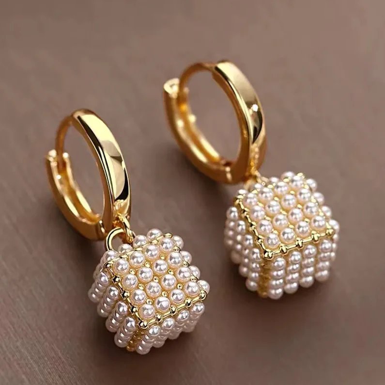 Gold-Plated Pearl Cluster Hoop Earrings