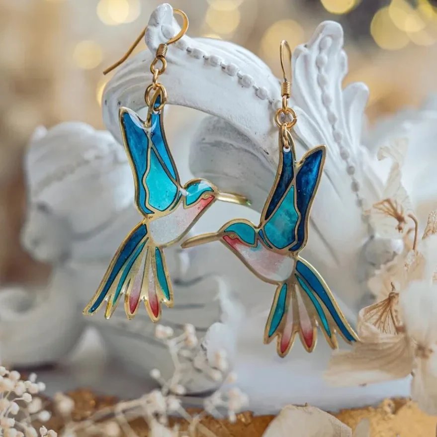 Enamel Hummingbird Drop Earrings