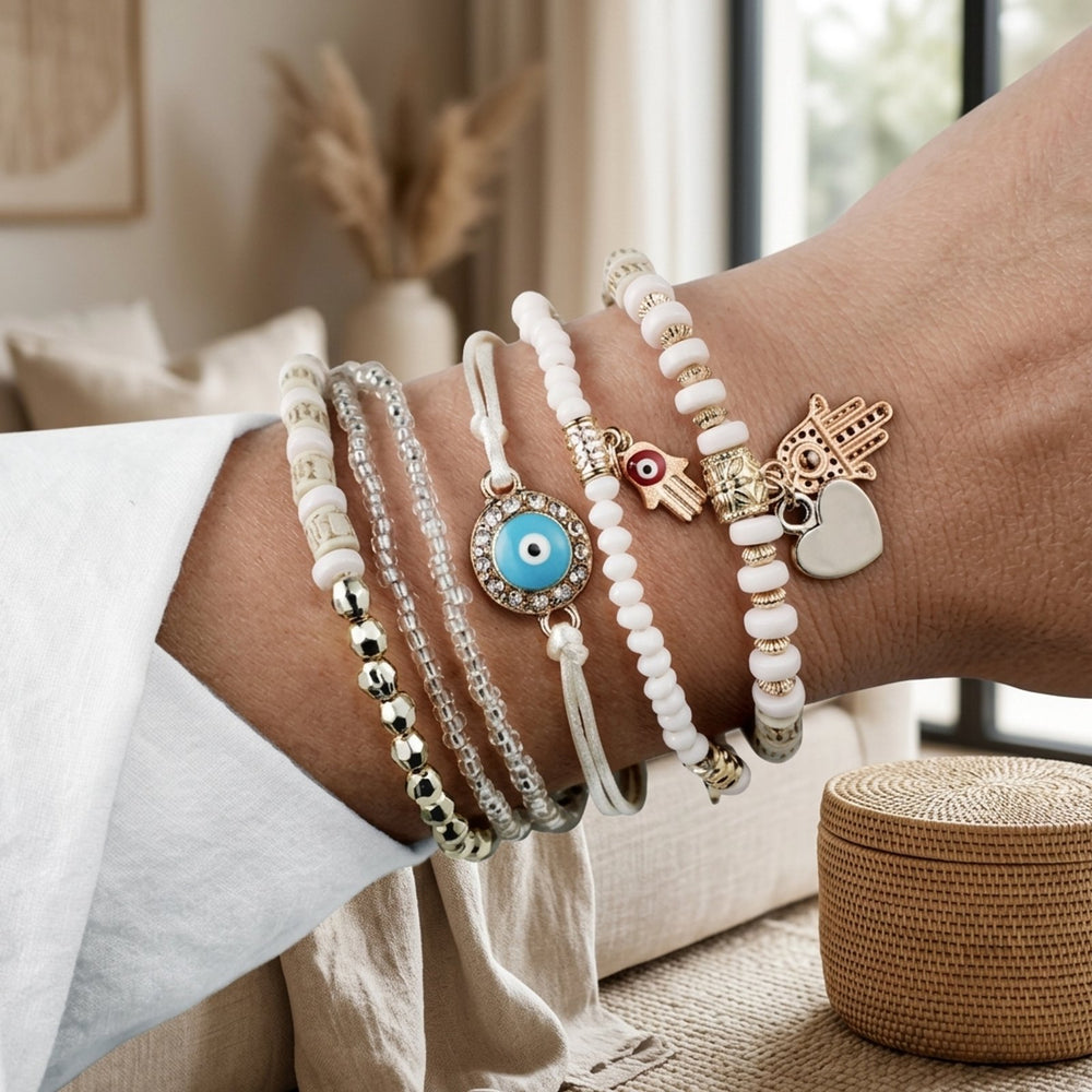 Multi-Layer Evil Eye Charm Bracelet Set