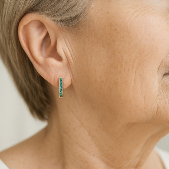 Channel-Set Emerald Gold Hoop Earrings