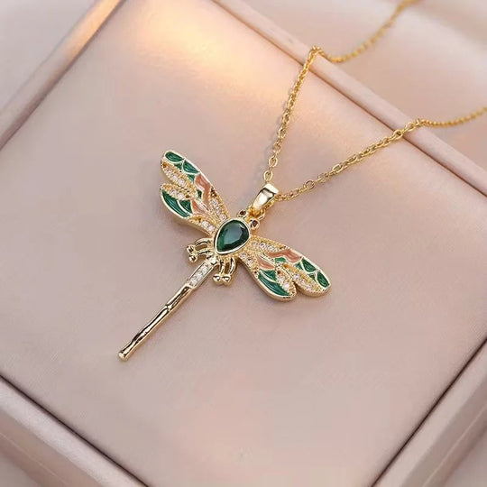 Embellished Dragonfly Pendant Necklace