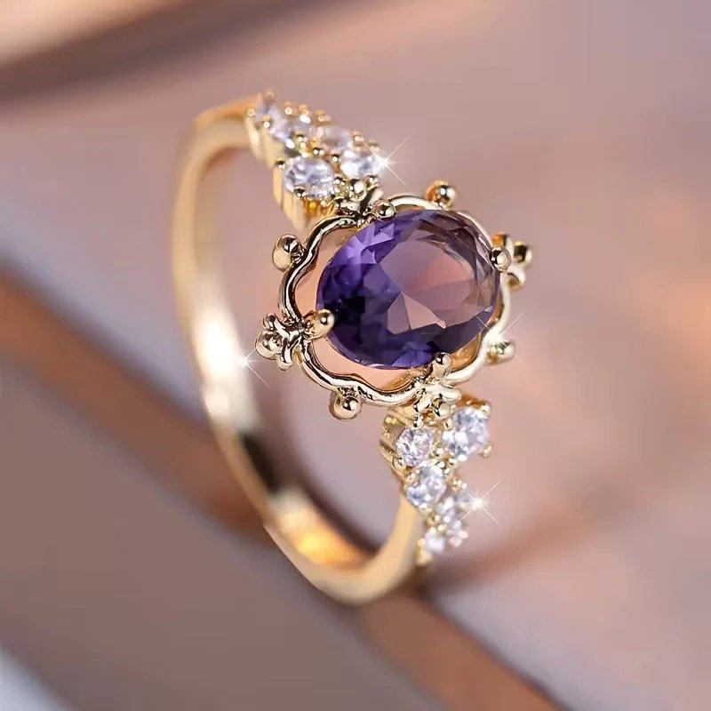 Faceted Amethyst Prong-Set Gold Ring