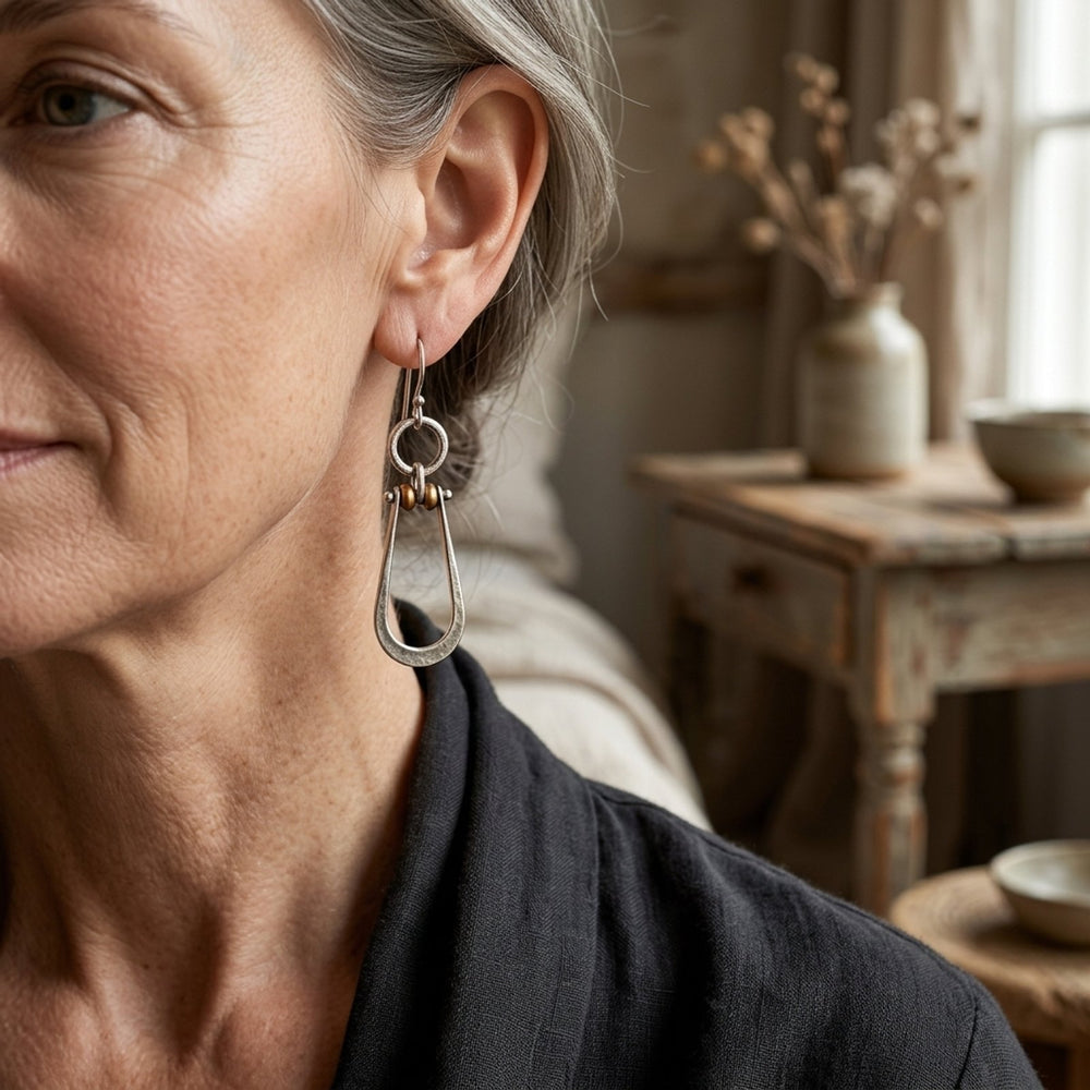 Sterling Silver Drop Earrings with Amber Accents