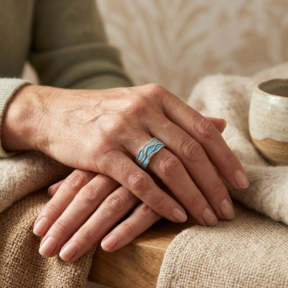 Wave-Patterned Sterling Silver Ring