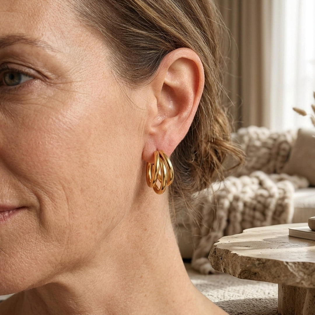 Triple Hoop 18K Gold-Plated Earrings