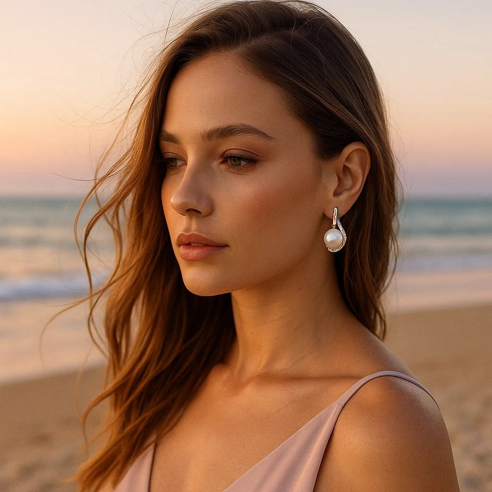 Diamond-Encrusted Pearl Drop Earrings