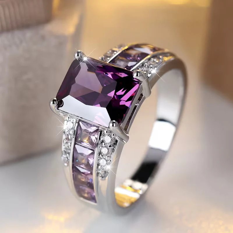 Sterling Silver Prong-Set Amethyst Ring