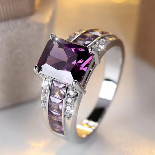 Sterling Silver Prong-Set Amethyst Ring
