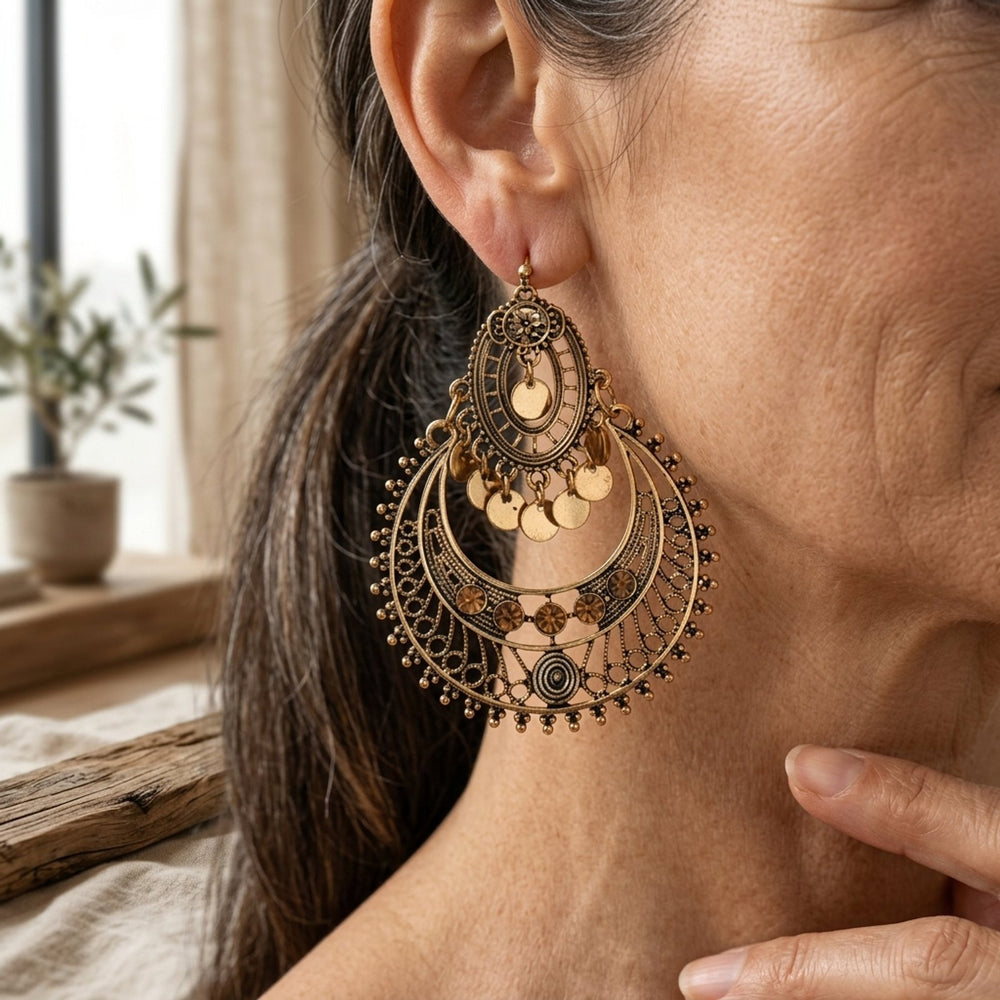 Ornate Layered Chandelier Drop Earrings