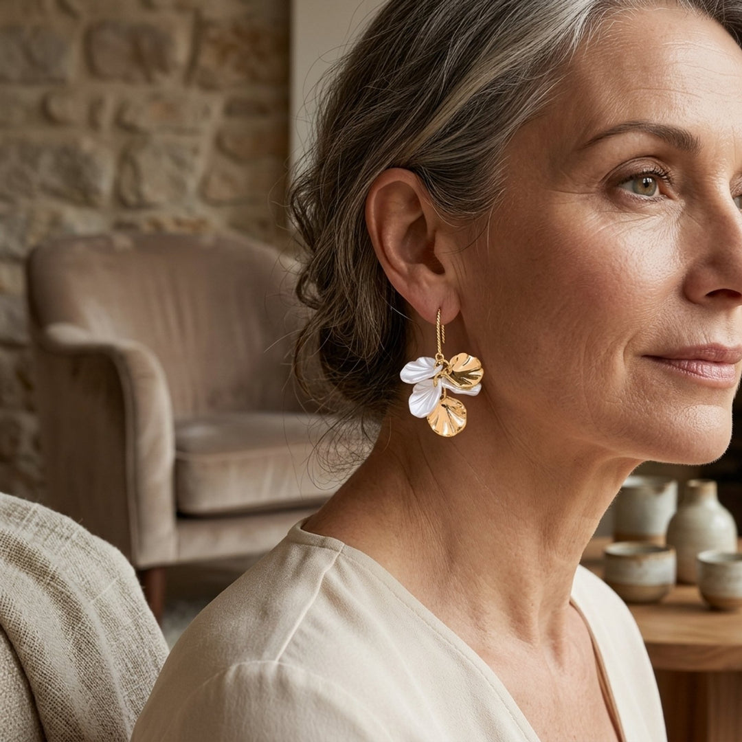 Two-Tone Metal Petal Drop Earrings