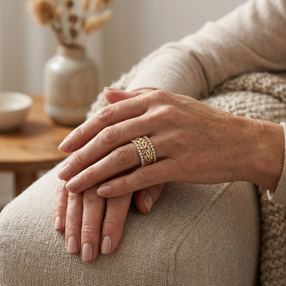 Diamond-Studded Braided Gold Ring