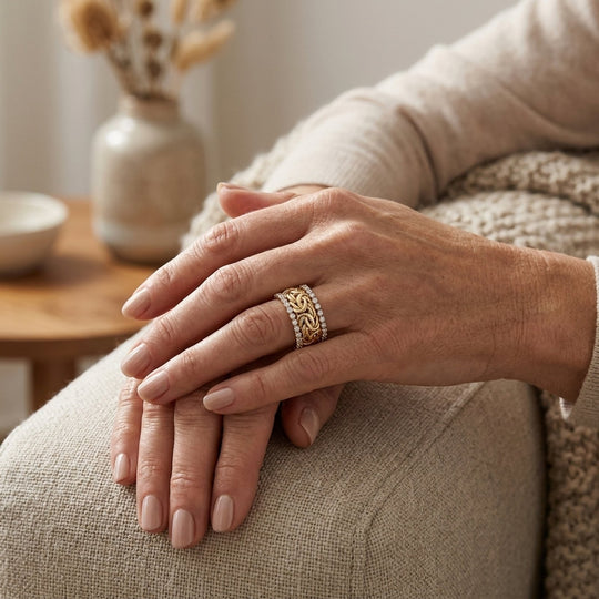 Diamond-Studded Braided Gold Ring