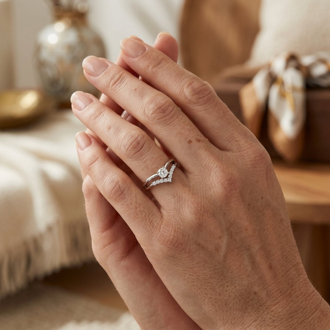 V-Shaped Sterling Silver Diamond Ring