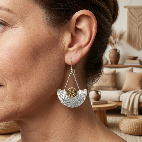 Textured Sterling Silver Fan Earrings