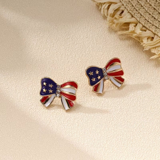Rhinestone Enamel Bow Stud Earrings