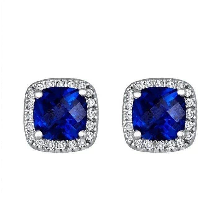 Halo Diamond Sterling Silver Stud Earrings