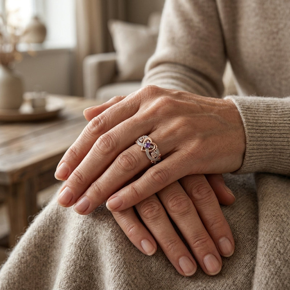 Two-Tone Heart Ring with Purple Stone
