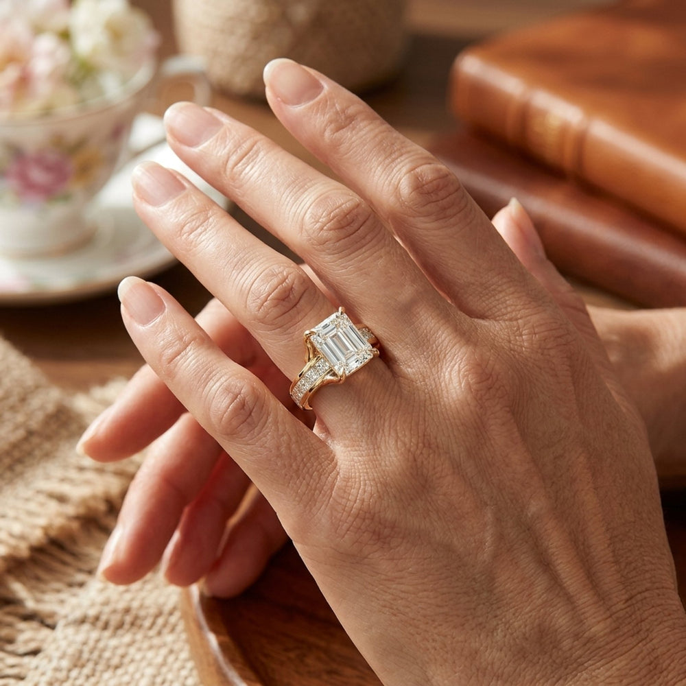 Prong-Set Emerald Cut Diamond Ring