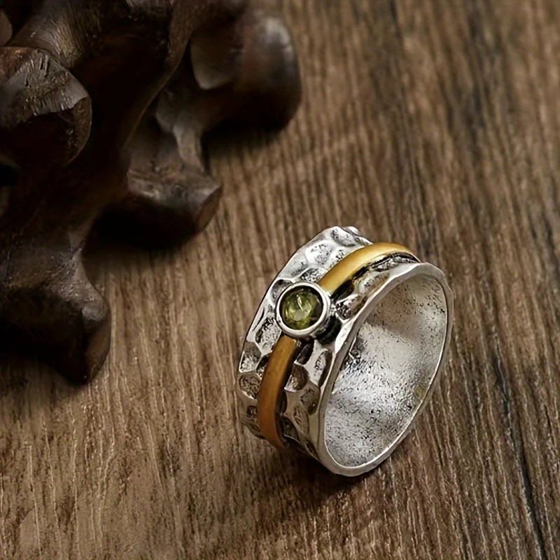 Bezel-Set Peridot Two-Tone Sterling Silver Ring