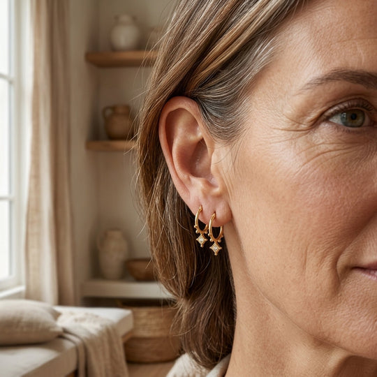 Diamond-Set Hoop Earrings with Beaded Details