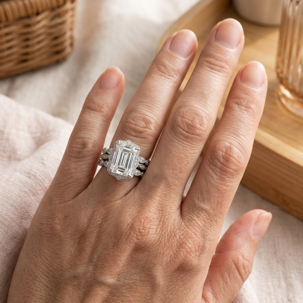 Sterling Silver Emerald Cut Diamond Ring
