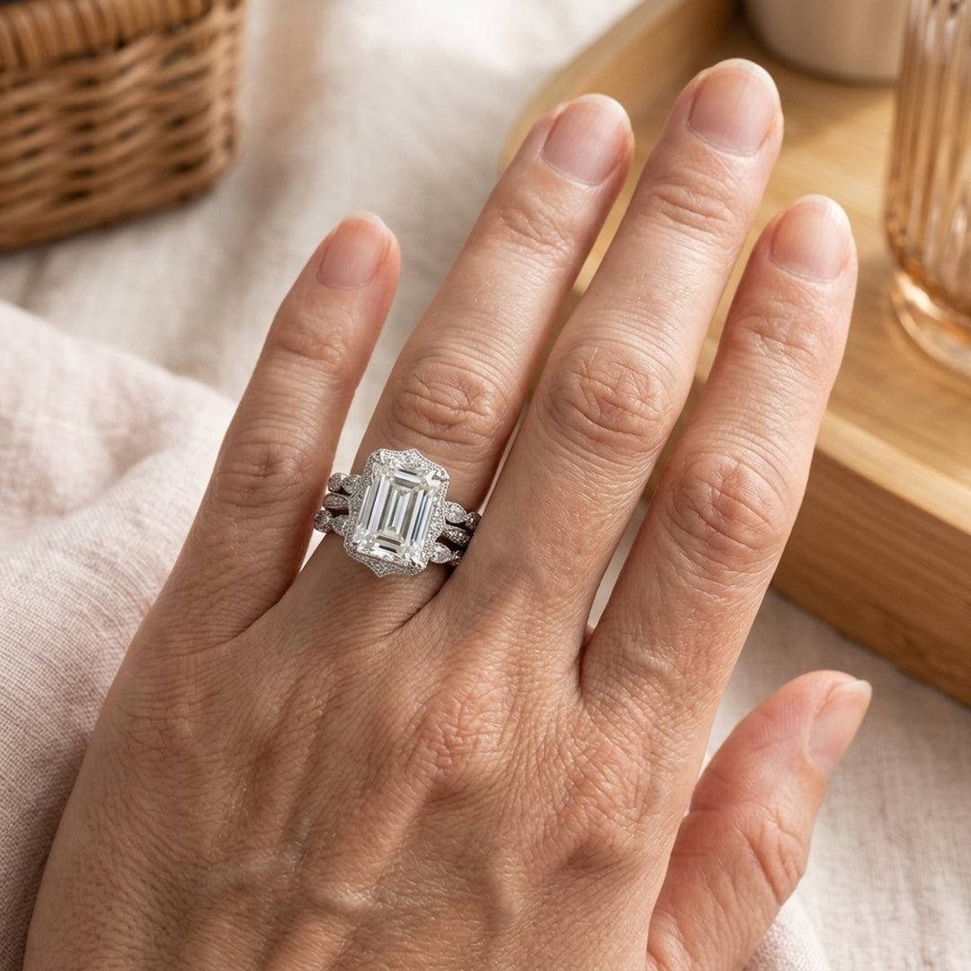 Sterling Silver Emerald Cut Diamond Ring