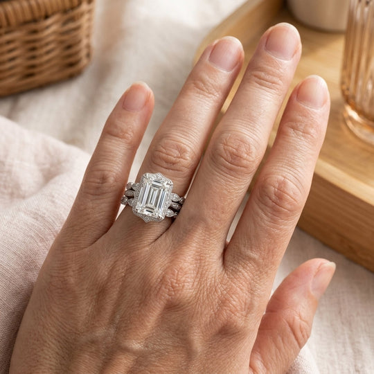 Sterling Silver Emerald Cut Diamond Ring