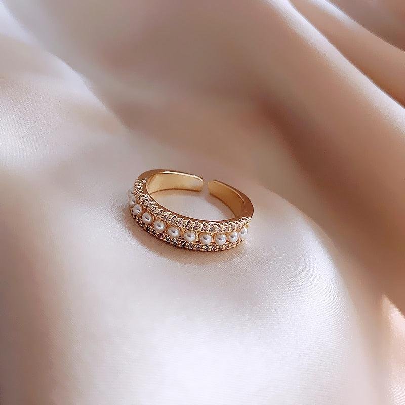 Pearl-Embellished Adjustable Gold-Plated Ring