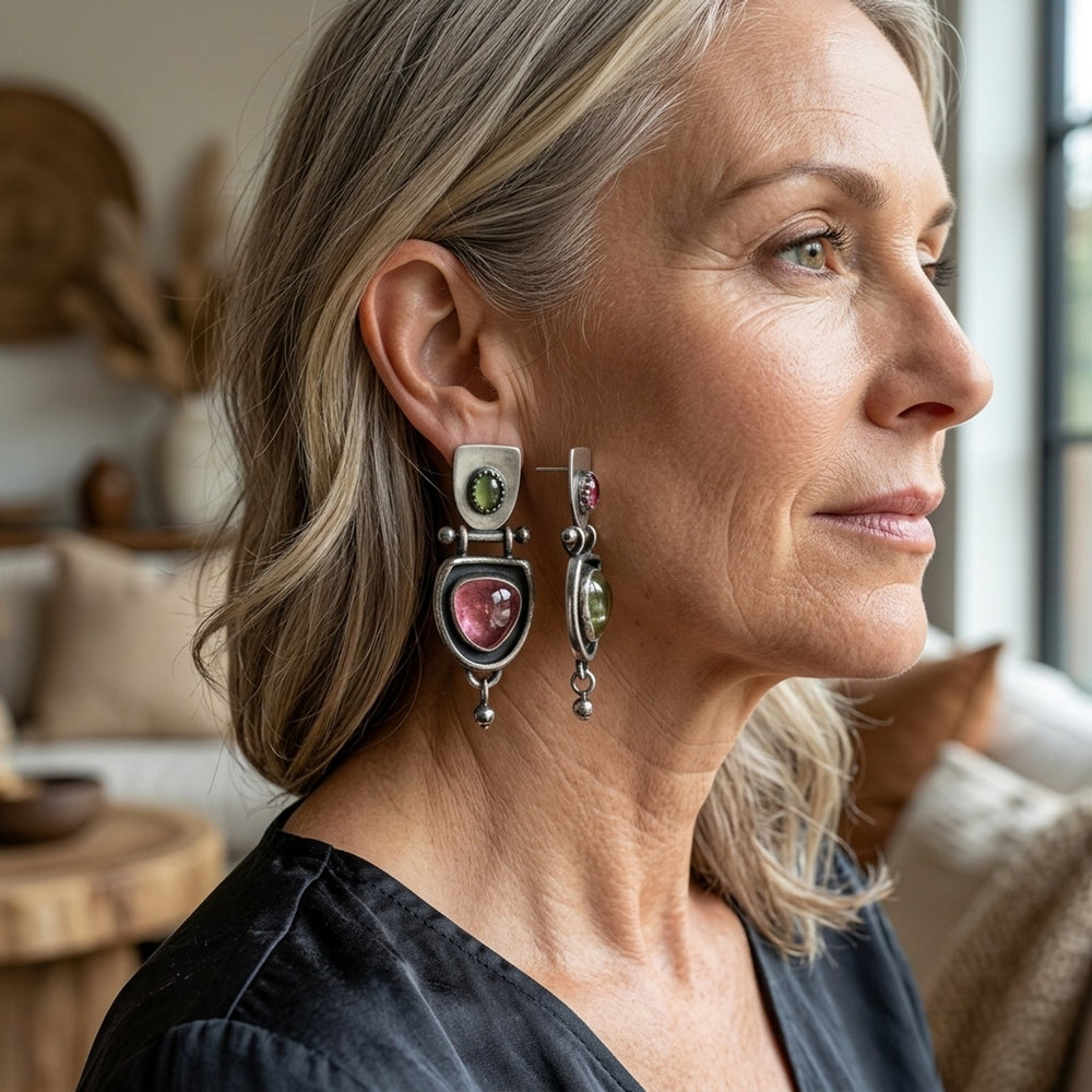 Sterling Silver Multi-Stone Drop Earrings