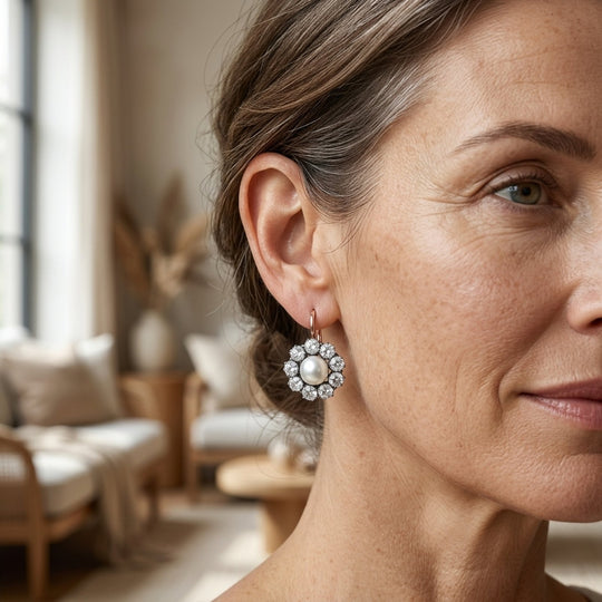 Pearl Center Halo Drop Earrings