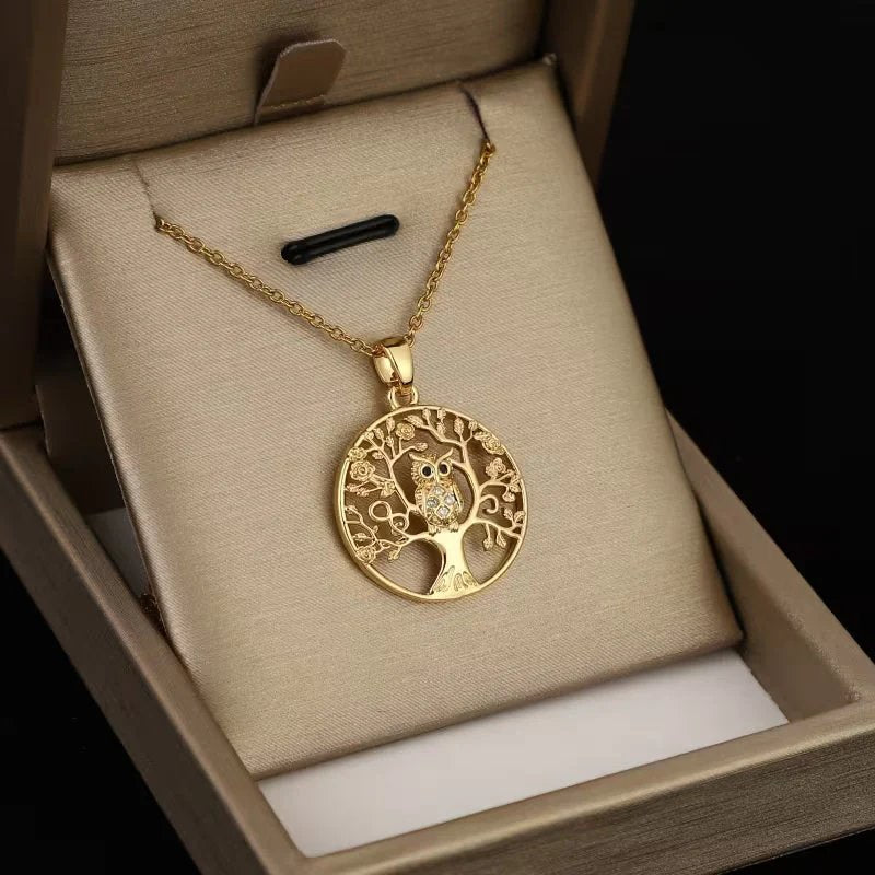 Gold-Plated Tree of Life Owl Pendant