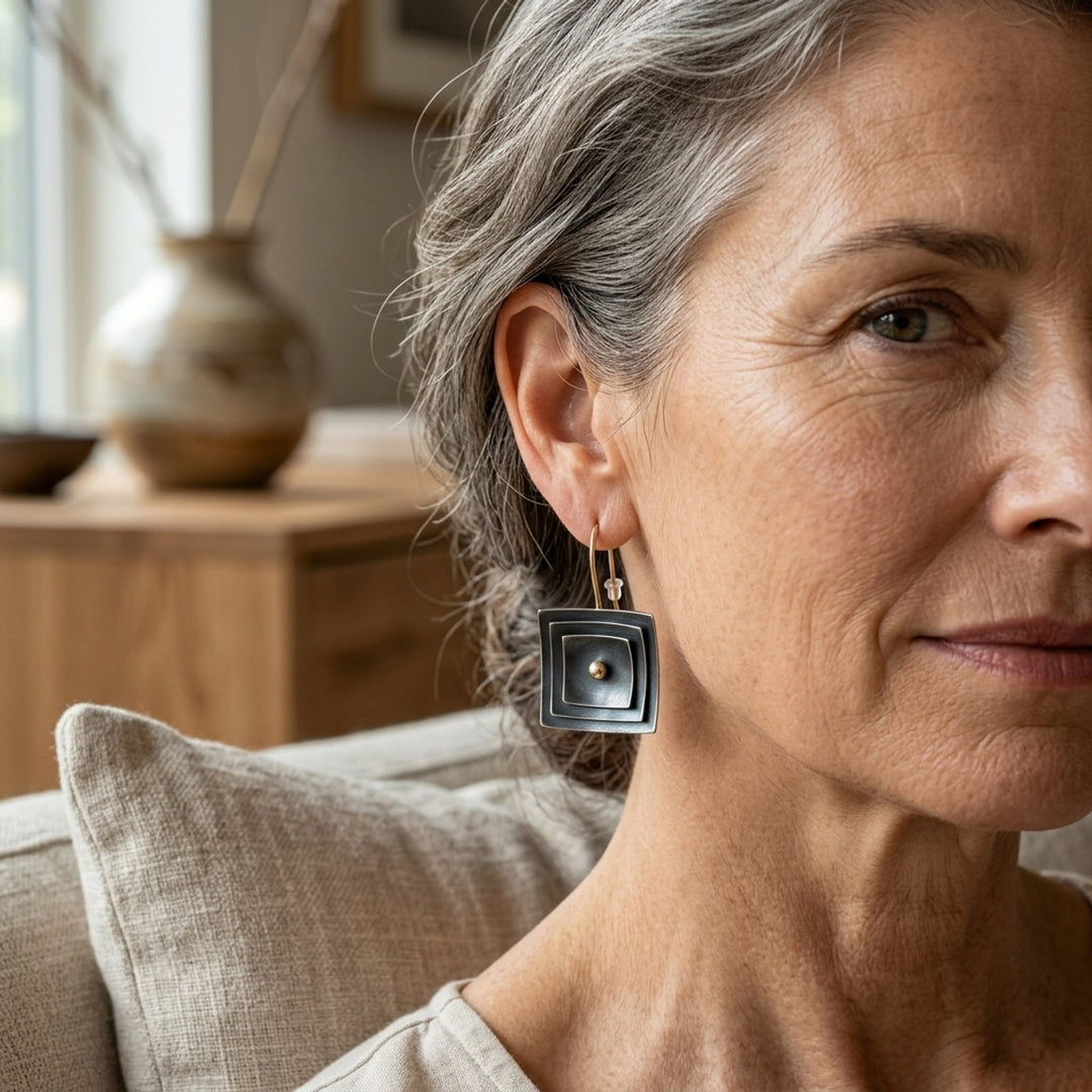 Geometric Layered Square Drop Earrings