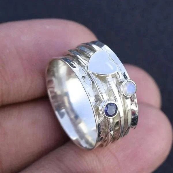 Silver Hammered Multi-Stone Spinner Ring