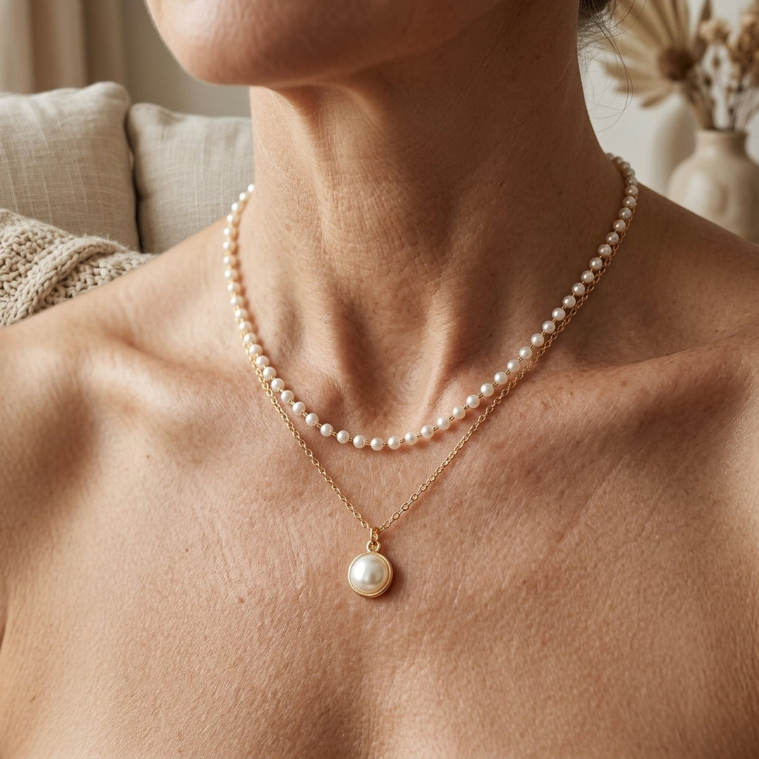 Layered Pearl Chain Pendant Necklace
