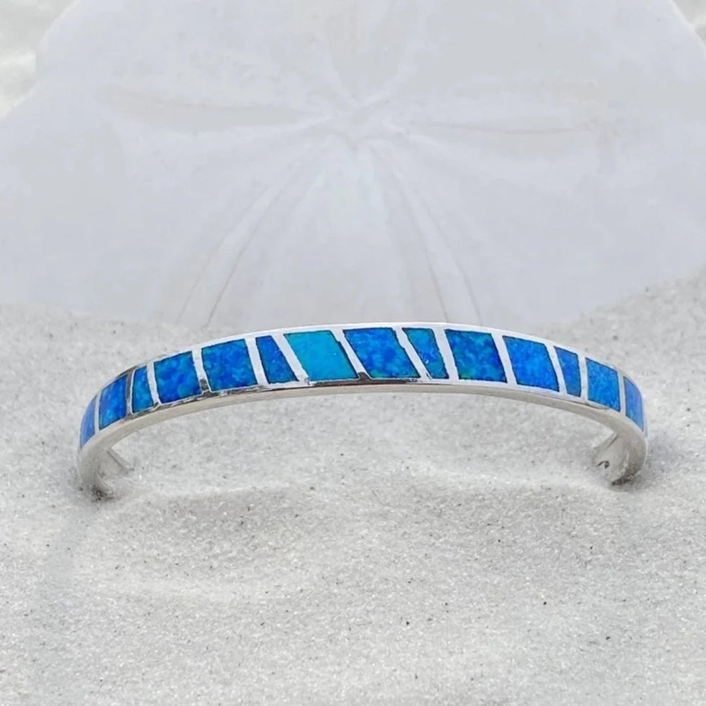 Inlaid Opal Sterling Silver Cuff Bracelet