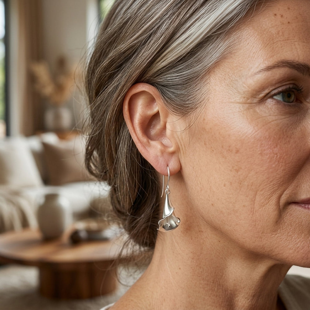 Sterling Silver Lotus Petal Drop Earrings